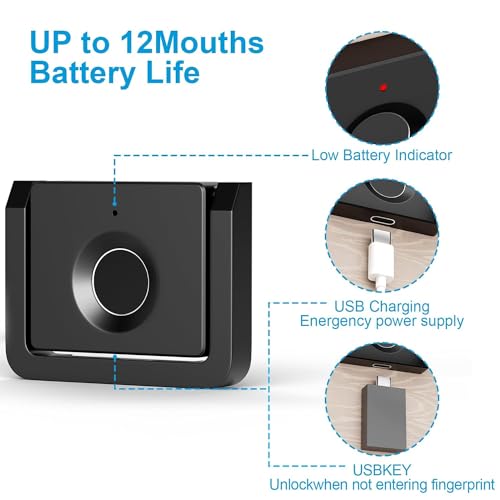 Image of Escozor DFL06 Fingerprint Drawer Lock with Metal Body | Smart Biometric for Cabinet, Wardrobe & Furniture Use | Electronic Safety System | 20 Fingerprint Memory | Individual E-Key