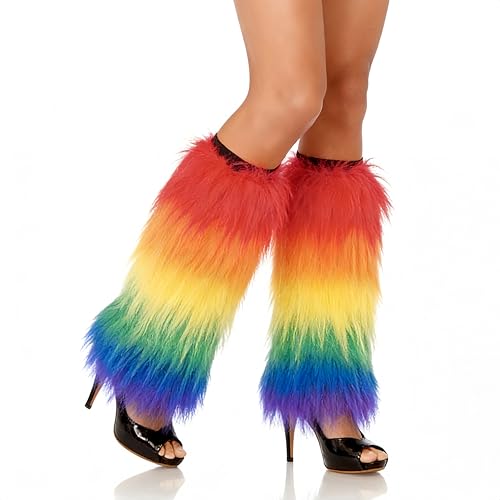 FITHUGOO Rainbow Leg Warmers Lesbian & Gay Pride - Fuzzy Leg Warmers Rainbow Pride Flag Design with Faux Fur - LGBTQ - Gay & Lesbian Clothing & Apparel