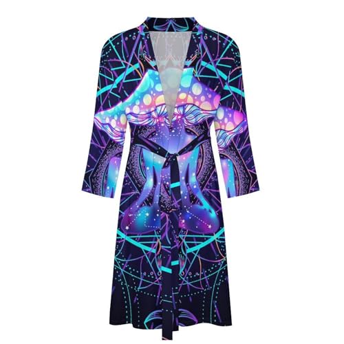 Psychedelic Magic Mushrooms Mens Nightgown Lightweight Knee Long Bath Robe Spa Bathrobe Loungewear4