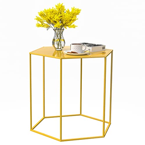 Mugiden Metal Side Table Glod End Table Small Outdoor Patio Side Table Anti-Rust End Table Coffee Table Porch Table For Living Room Porch Balcony Garden Yard Lawn (Hexagon Gold) #TOP23