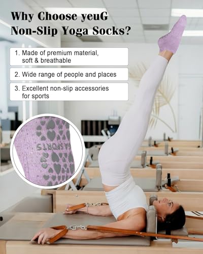 Image of yeuG Pilates Socks for Women Non Slip Grip Socks for Yoga, Barre, Hospital, Barefoot Grippy Yoga Sock Womens Gifts 4 Pairs