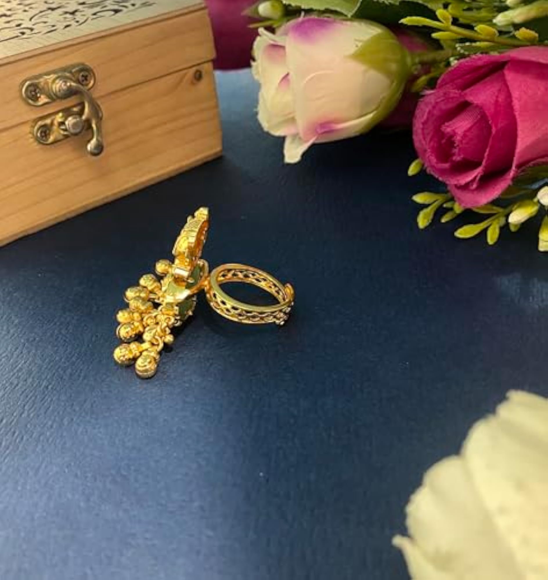 Splendid Elephant Design Adjustable Brass Gold Plated Finger Ring