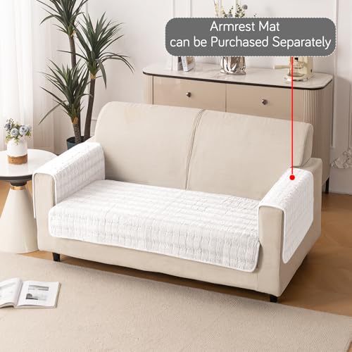 Image of HOKIPO 'Plush Haven' Premium Anti-Slip Sofa Cover Mat for 2 Seater Sofa | Soft Fluffy Plush Fabric, White (AR-5033-WHT*1)