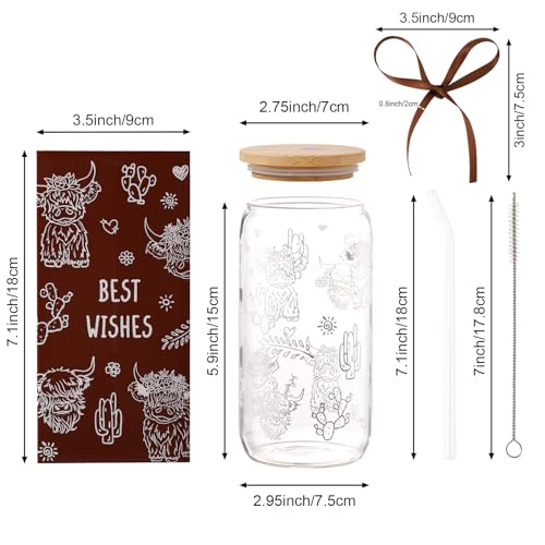 Celebloom Highland Cow Gifts for Women, Glass Cups with Lid and Straw - image 5