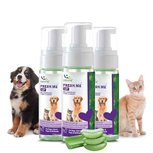 Natural Remedies Fresh Me Up Mild Waterless Foam Cleanser Dry Shampoo for Dogs, Cats of All Breeds, Moisturizer & Conditioner, Pet Grooming, Lick Safe, Hypoallergenic, Sulfate Free, 140 Ml (Pack of 3)