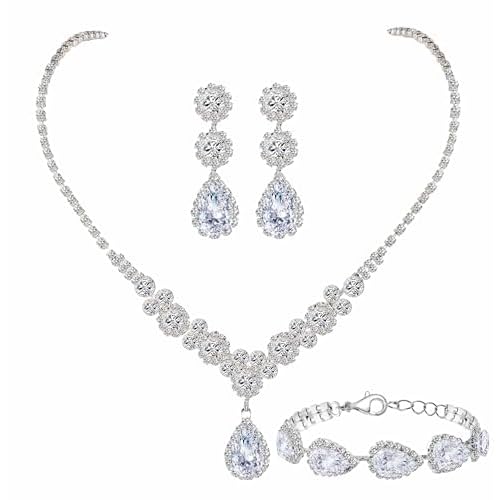 Silver/Gold Rhinestone Crystal Wedding Bridal Bridesmaids Earrings Bracelet Set for Women Brides Bridesmaids Crystal Rhinestone Bracelet Earrings Set for Wedding Bridal Prom Pageant