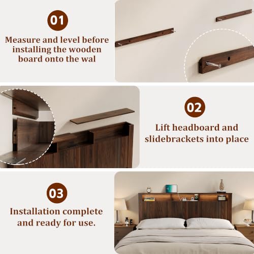 Queen Size Headboard Only with Storage Shelves, Wooden Bookcase…
