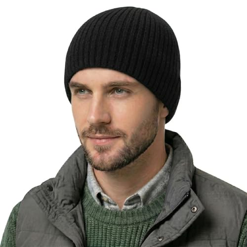 ZLYC Men Winter Knit Fisherman Beanie Hat Fashion Warm Daily Skull Cap (Solid Black)