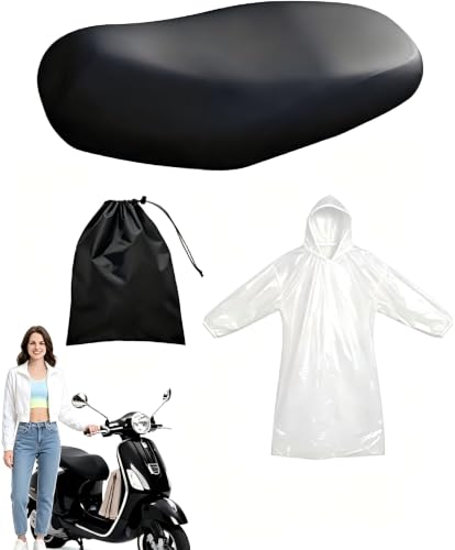 BIVYAX 1 Pieza Funda para Asiento de Moto Universal, Impermeable y Antideslizante para Todo Tipo de Scooters, Uso Diario al Aire Libre, con bolsa con cordón y impermeable blanco tipo poncho