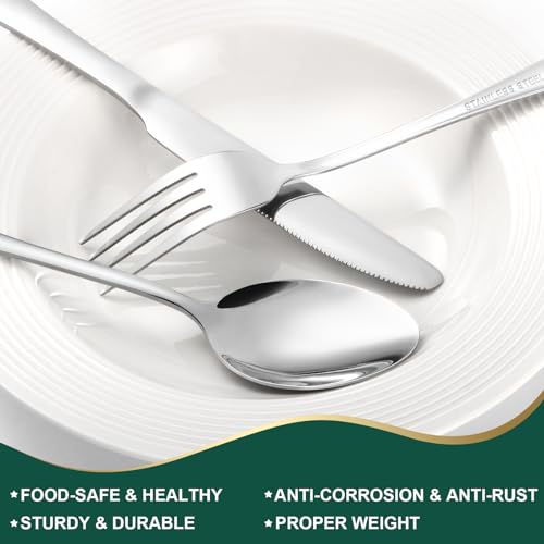 Image of 24-Piece Silver Silverware Set with Steak Knives Black Stainless Steel Flatware Set for 4 Food Grade Tableware Cutlery Set Rust-proof, Mirror Polished, Dishwasher Safe