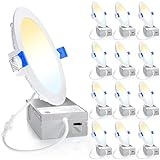 Ensenior 12 Pack 6 Inch Ultra-Thin LED Recessed Light with Junction Box, 2700K-6000K Selectable, 12W 110W Eqv, Dimmable, 1050LM High Brightness - ETL Certified
