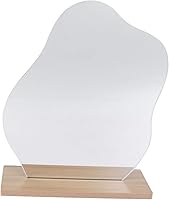 Vista 1 de Espejo de maquillaje de escritorio irregular con soporte, espejo de tocador plateado estético para mujer, diseño compacto con función de aumento