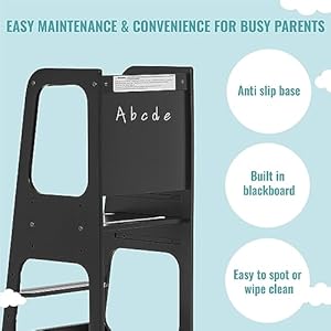 Explora tower step stool in black anti slip base multipurpose kids step stool 3 platform heights chalkable black board  urban country home decor