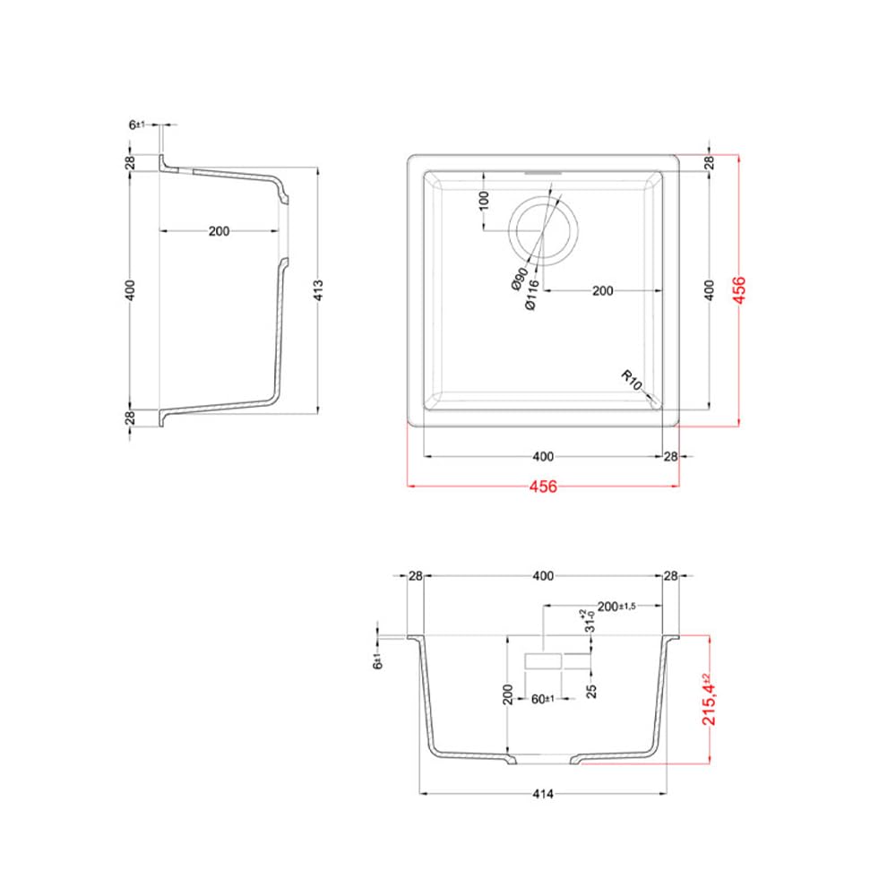 ELLECI LKZ10286 | Lavello da cucina incasso/sospeso in KERATEK ZEN 102 | Colore : Nero