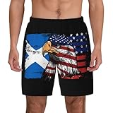 Scotland Scottish Flag Ameirca Flag with Eagle Pattern Mens Swim Trunks with Compression Liner 2 in 1 Quick Dry Bathing Suit Beach Shorts Swimwear Large