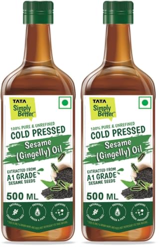 Image of Tata Simply Better Pure & Unrefined Cold Pressed Sesame(Gingelly)Oil,Naturally Cholesterol Free,500ml,Sesame Oil with Rich Aroma & Flavour of Real SesameSeeds,For Daily Cooking with Multipurpose Usage
