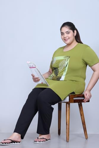 Image of RYSH Women's Printed Cotton Plus Size Longline T-Shirt with Pockets | Cotton fabric - soft longline T-shirt with easy plus-size fit