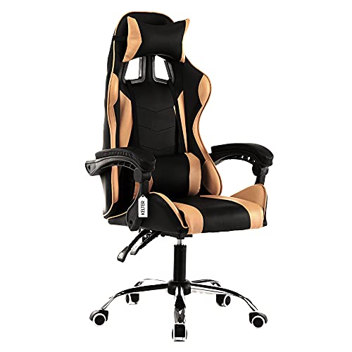Cadeira gamer reclinável em 70° com ajuste lombar dourada V708