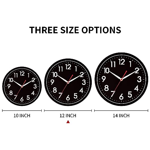 Image of AKCISOT Wall Clock Modern Black Silent Non Ticking Wall Clocks Battery Operated 12 Inch, Small Analog Classic Clock Decorative for Bedroom, Kitchen, Home Office, Bathroom, School, Living Room