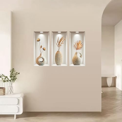 milaosk 3D Wandaufkleber Vase Wandtattoo Pflanzen Wandsticker Selbstklebende Steinvase Wandbilder Kunst Tapeten Wanddeko für Wohnzimmer Schlafzimmer