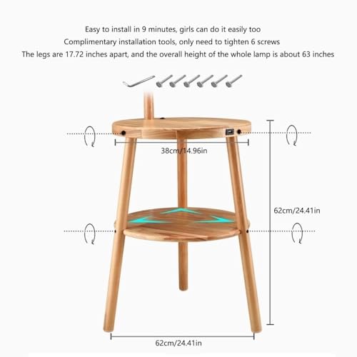 Lampadaire moderne en arc avec tablette bois naturel pour salon