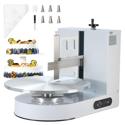 VEVOR Machine à Glacer les Gâteaux 4-16 pouces, Machine à Lisser Crème à Faible Bruit, Plateau Tournant avec Grattoir Réglable, Vitesse de Rotation de 25...