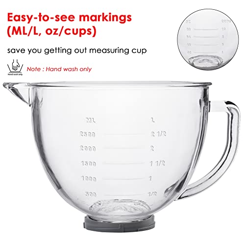 Firjoy Glass Mixing Bowl 5 Qt For Kitchenaid 4.5 And 5 Quart Tilt-Head Stand Mixers #TOP1