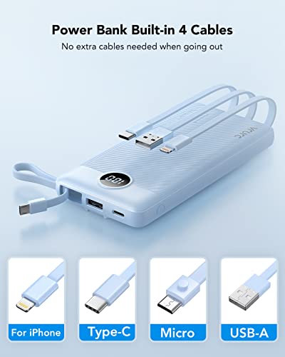VRURC Power Bank mit 4 Kabel 10000mAh Powerbank Tragbares Ladegerät USB C Externer Handyakkus LED Display mit 5 Ausgängen 2 Eingänge Kompatibel mit iPhone/Huawei/Samsung Smartphone Android usw 2