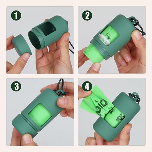 Image of Dog Poop Bag Holder, Smooth Dispensing Poop Bag Holders for Leashes,Poop Bags Dispenser for Dogs,Lightweight Plastic Dispenser with Elastic Loop (only green holder)