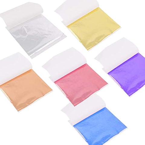 300 Pieces Alloy Leaf Imitation,Gold Leaf, Silver Leaf, Rose Gold Leaf,Pink Leaf,Blue Leaf,Purple Leaf,Gilding Art Craft DIY Supplies(9x9cm/3.5x3.5 inch) Cover