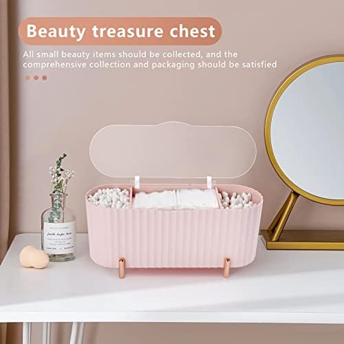 Jroyseter Makeup Organiser Storage Containers,ABS Qtip Holder, 3 Compartments Bathroom Organiser Jar Beauty Make Up Storage Organizer for Cotton Pads,Cotton Buds,Swab, Transparent Cover