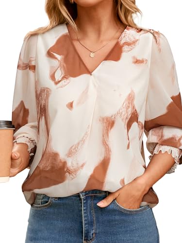 Simplee Womens Work Business Casual Tops Fall Long Sleeve Dressy Boho Floral Blouse 2025 Trendy Shirts