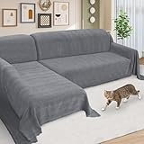 ALIECOM Sectional Couch Covers L Shape Sectional Sofa Cover for Dogs 2 Piece Thick Chenille L Shaped Couch Slipcover Blanket Chaise Pet Furniture Protector Washable (XX-Large, Light Grey)