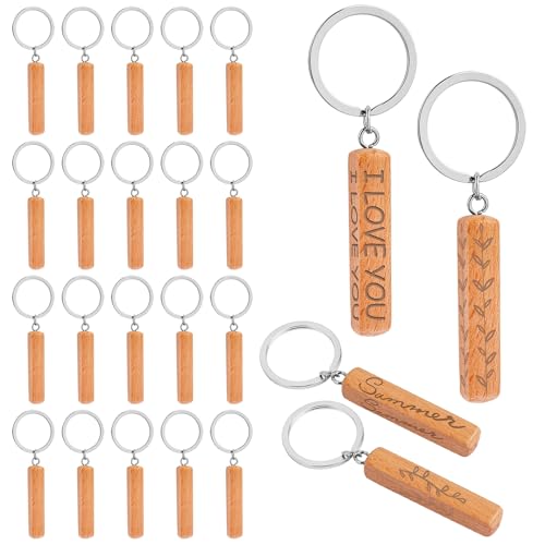 Porte-clés vierges rectangulaires en bois brut pour gravure laser AUEAR Lot de 24