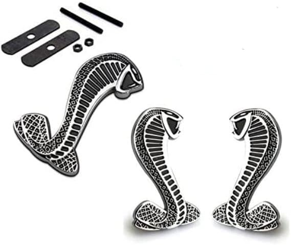 2pcs Sets AM102 Cobra Front Grille Silver + Back Sticker Car Emblem Badge For Ford Mustang Shelby Cobra