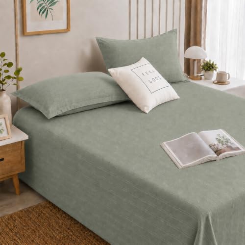 Image of Cortina Cloud Cotton King Size Bedsheet with 2 Pillow Covers | Super Soft, Breathable & Skin-Friendly Bedsheet for Double Bed King Size with Solid Design | (270x250 cm) (Green, King)