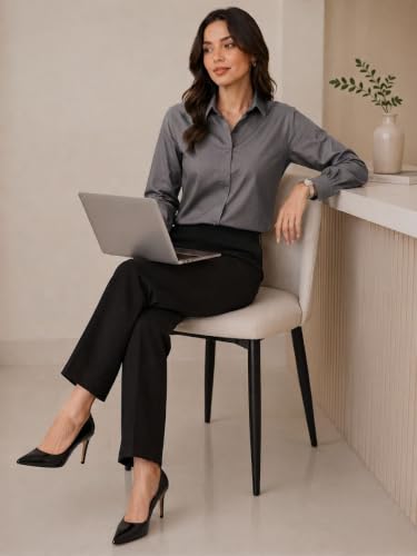 Image of OOMPH! Women's Cotton Solid Relaxed Fit Formal Shirt | Full Sleeve Drop Shoulder Button-Down Office Shirt | Spread Collar Workwear & Smart Casual Top
