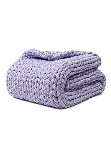 YnM Weighted Blanket, Handmade Chunky Knitted Design, Soft and Cozy, Temperature Regulating and Breathable, Machine Washable Throw for Sleep or Home Decor (Purple Fancy Yarn, 60x80 Inch, 15lbs)