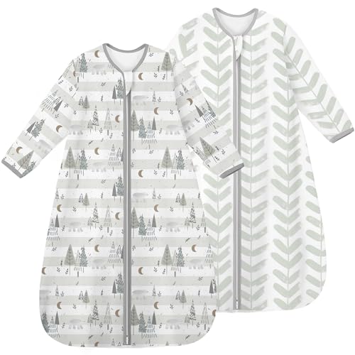 Image of Yoofoss Baby Sleep Sack 0-6 Months Long Sleeve Wearable Blanket Baby 100% Cotton 2-Way Zipper 0.5 Tog Newborn Sleeping Sack, Lightweight(Small)