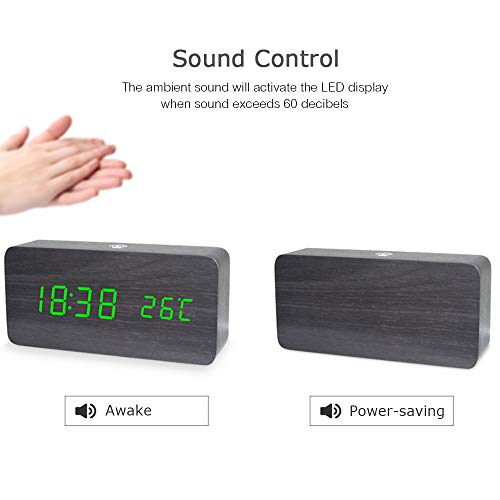 Relógio Despertador de Madeira Inteligênte LED Digital USB Várias Funções - Cucudy