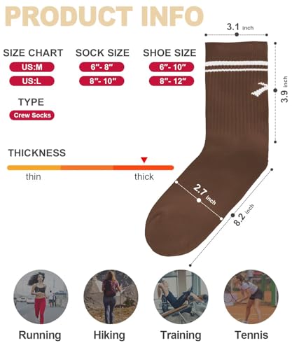 Image of ALONG FIT 3 /5 Crew Socks Whole Foot Cushioned Cotton Vintage Soft Sport Socks for Men and Women
