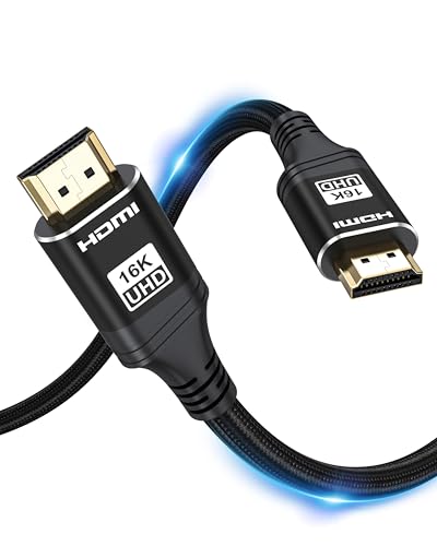 RyzzRooa Cable HDMI de 96 Gbps 2.2 6 pies, 16K @60Hz/8K @360Hz/4K @480Hz, cable trenzado HDMI 2.2 compatible con HDR10+, DTS:X, VRR, LIP, eARC, para TV, monitor, computadora, laptop, Roku, interruptor