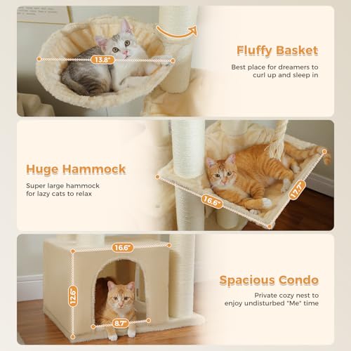 Image of 67 inch Heavy Duty Cat Tree for Indoor Cats, XXL Cat Tower with Thick Post | XXL Cat Tower with 13 Thick Scratching Posts (φ4.3 inch), Large Perch, Spacious Condo & Big Hammock - for Maine Coon up to 20 lbs
