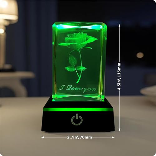 Gifts for Wife I Love You Gift for Wedding Anniversary & Birthday 3D Rose Crystal to My Wife Keepsake Gifts with LED Light Base, Present for Her on Mother's Day, Valentines - Image 5