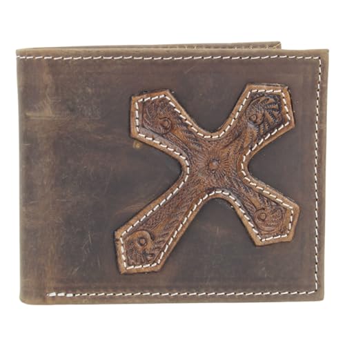 American Bison Tooled Cross Western Wallet for Men – Oil Pull Up Bifold – Rugged Faith & Everyday Durability (brown)