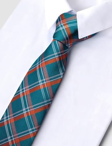 Image of Barry.Wang Plaid Ties Mens Silk Necktie and Tie Clip Checkered Tie for Wedding Party Business Formal