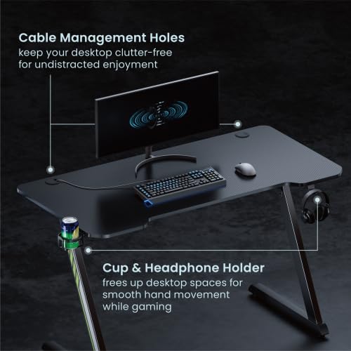 Image of JIN OFFICE Premium Gaming Desk Z-Shaped Legs | Computer Table with Carbon Fibre Top| 75 kg Wt. Cap | Headphone Hook & Cup Holder| 1 Year Warranty (1200 * 600 * 750mm)