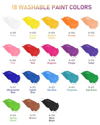 Nicpro MG583 18 Colors Large Washable Paint Set For Kid (8.4Oz,250 Ml), Acrylic Bulk Paint Supplies Non Toxic Children Tempera Paint For Art, Craft Diy, Poster & Finger Paint thumb #1