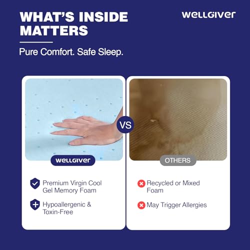 Image of WELLGIVER Cooling Gel Memory Foam Cervical Neck Pillow | 2 Years Warranty | Pain Relief Sleep, Improves Posture Spinal Alignment, Neck Pain Relief |19 x 12 x 4 Inch| Black Jacquard Cover | Pack of 1