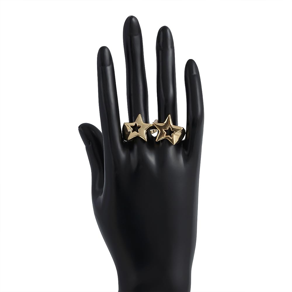 Anillo de estrella de oro para mujeres y hombres, accesorios de joyería Y2K, juego de anillos de nudillos con estrellas gruesas y punk, Metal, Sin piedras preciosas 7